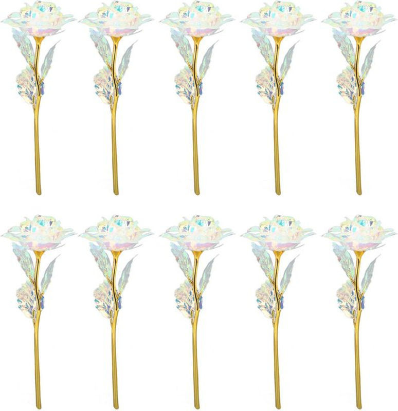 10er Set künstliche Rosen von OutsideWorld in Gold mit Glitter-Effekt aus Kunststoff für Hochzeiten und Dekorationen, Höhe: 23,5 cm - Bild 1