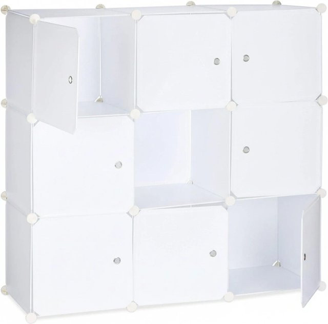 Relaxdays Regalsystem aus Kunststoff mit Türen in Weiß, B/T/H: 95,5 x 32 x 95,5 cm - Bild 1