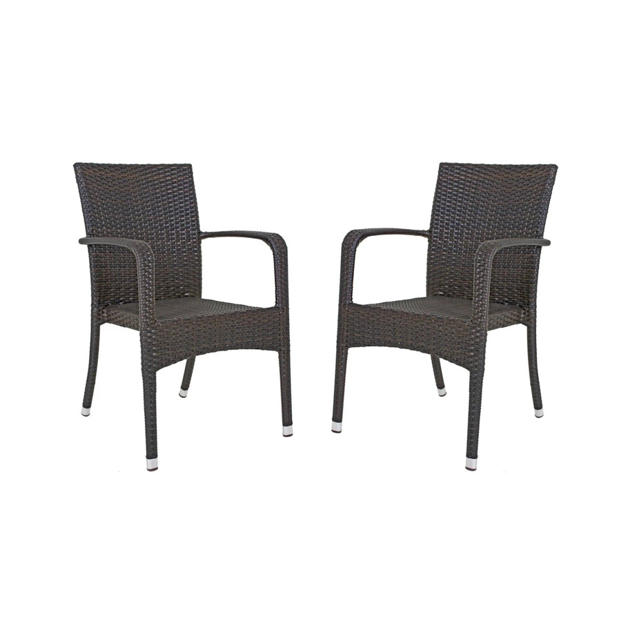 DELUKE Gartenstuhl Emma 2er Set Coffee, wetterfeste Stapelstühle aus Aluminium und Kunststoffgeflecht mit Armlehnen - Bild 2