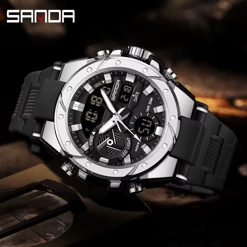 Sanda Armbanduhr, Digitaluhr, Quarz, Chronograph, Schwarz, Herren - Bild 3