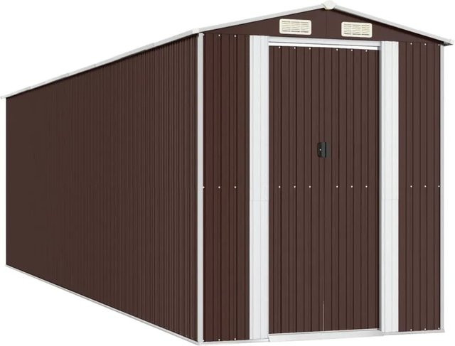 vidaXL Geräteschuppen aus verzinktem Stahl in Dunkelbraun mit Schiebetür und Lüftungsschlitzen B/T/H: 192 x 689 x 223 cm - Bild 1