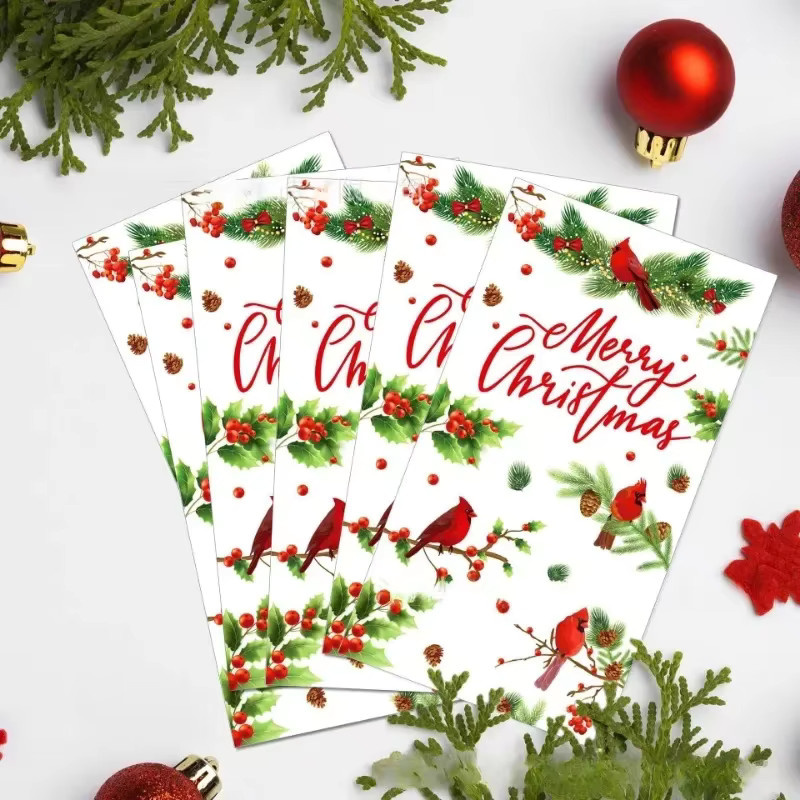 GUANYAO Weihnachtsservietten 2-lagig mit buntem Vogel- und Tannenzapfen-Print, 20 Stück, B: 33 cm x L: 40 cm, Mehrfarbig - Bild 2