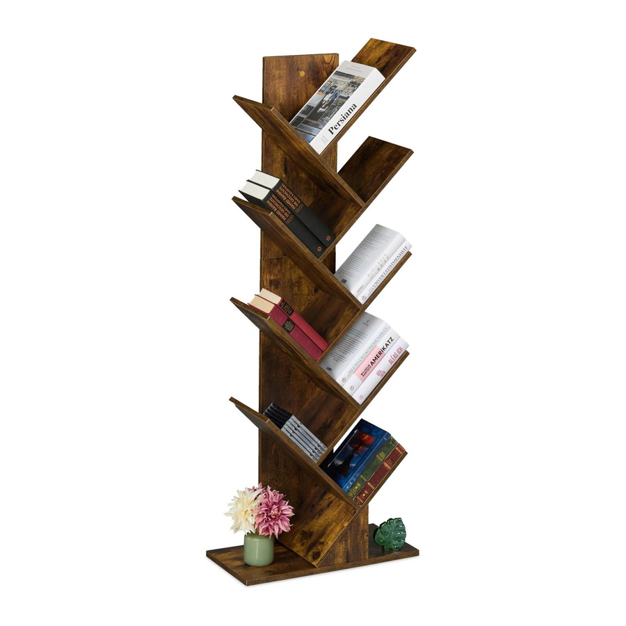Relaxdays Bücherregal im Baum-Design mit 9 Ebenen aus Spanplatte, Braun, B/H/T: 51 x 138 x 25 cm - Bild 2