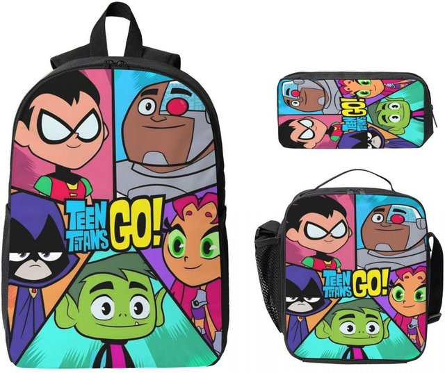 3-teiliges Teen Titans Go Beast Boy Schultaschen-Set von Fancy Style Studio mit Rucksack, Federmäppchen und Brotdose in Multicolour - Bild 1