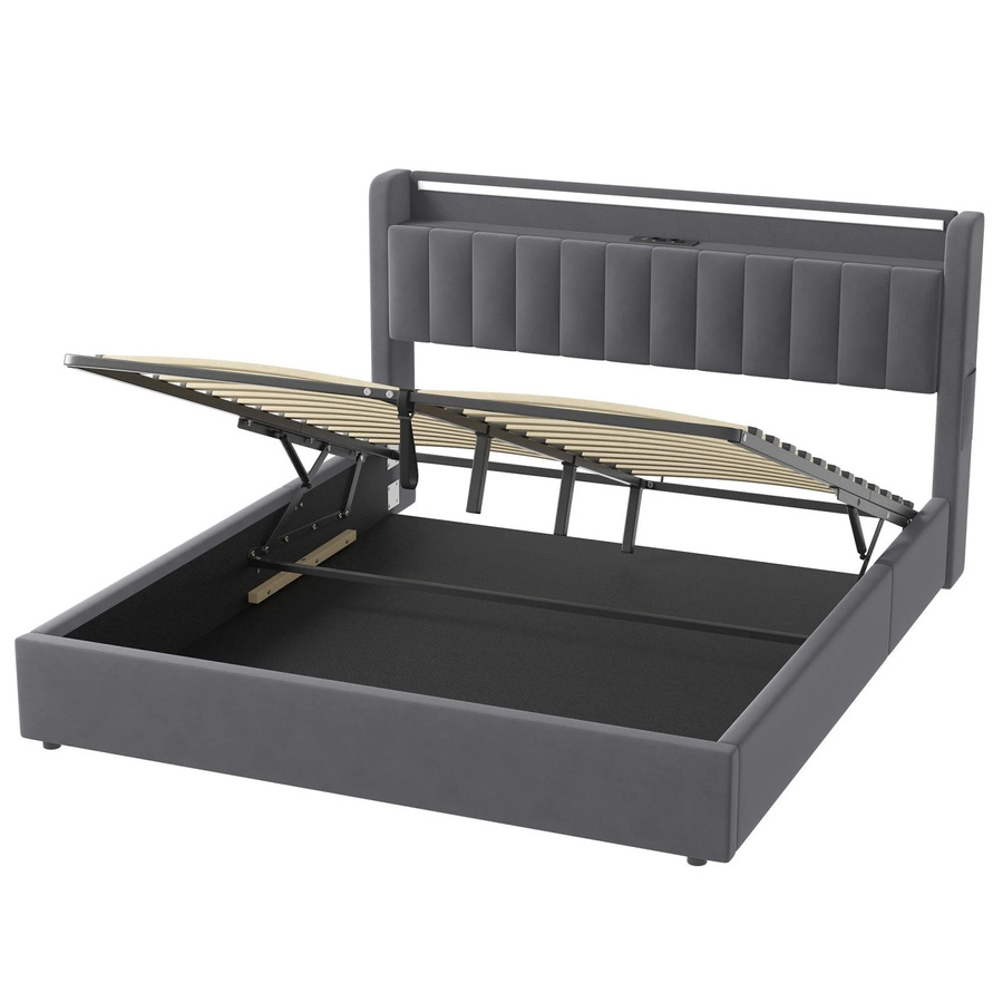 okwish Polsterbett mit Bettkasten und LED-Licht in Grau, B/T/H: 180 x 200 x 100 cm (ca.) mit USB-Ladeport und Leselampe - Bild 2