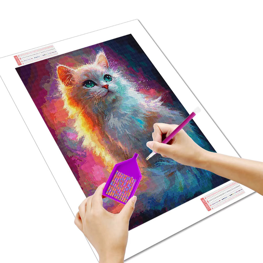 Huacan Diamantgemälde Katze als Mosaik-Tierkunst in Mehrfarbig mit runden Strasssteinen - Bild 2