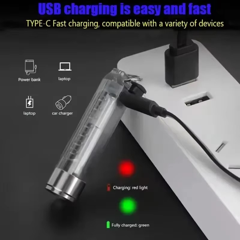 Wiederaufladbare Mini-Schlüsselanhänger-Taschenlampe mit LED, Magnetfuß und 10 Modi in Silber - Bild 3