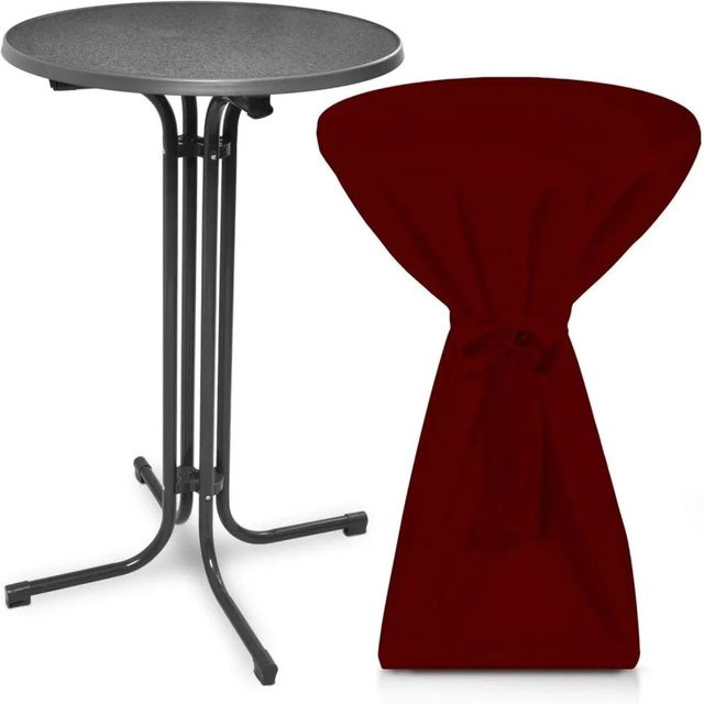 Beautissu Bellini Stehtisch Grau aus Stahl mit Premium Stehtischhusse Bordeaux aus Polyester, Durchmesser: 80 cm - Bild 1