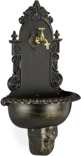 Relaxdays Wandbrunnen aus Aluminiumguss in Bronze Antik, B/H/T: 75 x 44 x 22 cm - Bild 1