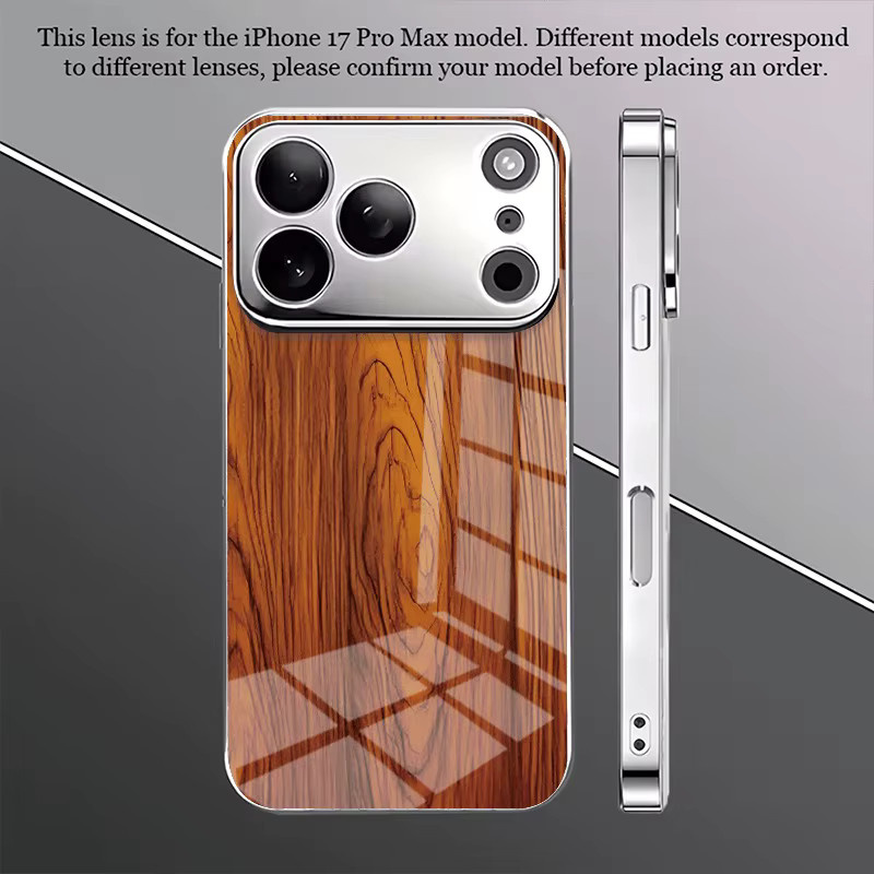 Handyhülle aus gehärtetem Glas mit Massivholz-Textur in Braun für iPhone 11 bis iPhone 18 Pro Max Plus und 17 Air mit galvanisierter Abdeckung - Bild 3
