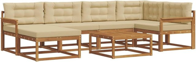 vidaXL Outdoor-Sofagarnitur L-Form aus Akazienholz mit 7 Kissen in Natur und Beige - Bild 1