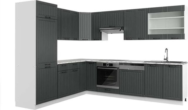 Vicco Fame-Line Eckküche im Landhausstil in Anthrazit und Weiß mit Marmor-Optik, B/T/H: 227 x 287 x 82 cm - Bild 1