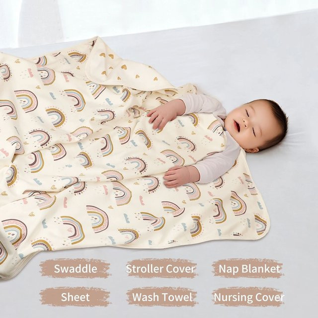 Insular Strick-Puckdecke aus 100 % Baumwolle, 2-lagige Babydecke für Säuglinge und Kinder, atmungsaktiv und hautfreundlich, Weiß/Mehrfarbig - Bild 1