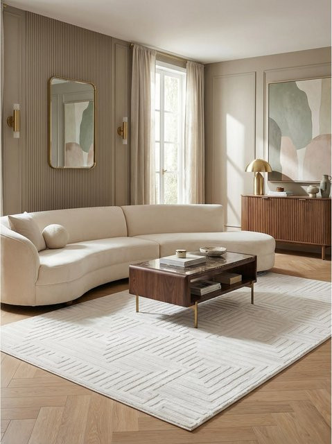 Kadima Design Teppich Kurzflor ILLER in Beige und Weiß mit abstraktem 3D-Design aus Jute, B/T: 120 x 170 cm - Bild 1