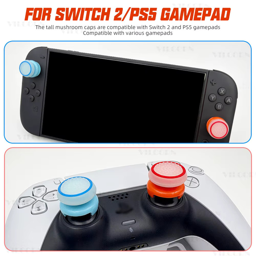 VILCORN FPS Thumbstick Extender Gummi-Silikon-Griffabdeckung für PS5 DualSense und PS4-Controller, Multicolour - Bild 2