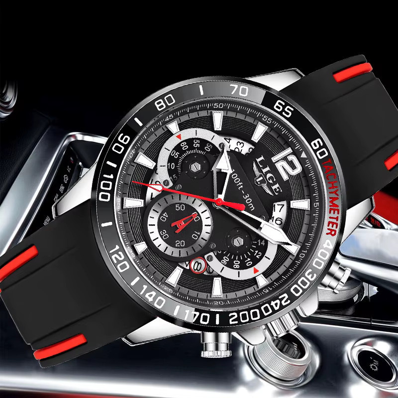 LIGE Armbanduhr Quarz, Silikonarmband, Schwarz, Herren - Bild 2