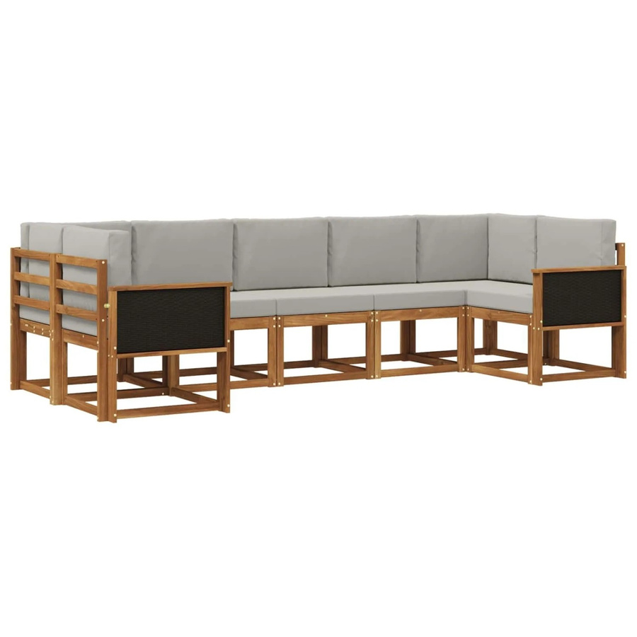 vidaXL Outdoor-Sofagarnitur L-Form aus Akazienholz in Natur mit Kissen in Hellgrau - Bild 2