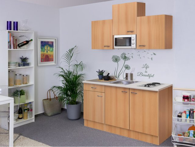 Flex-Well Classic Singleküche Nano in Buche Nachbildung, Farbe Braun, B/T/H: 150 x 57 x 82 cm - Bild 1