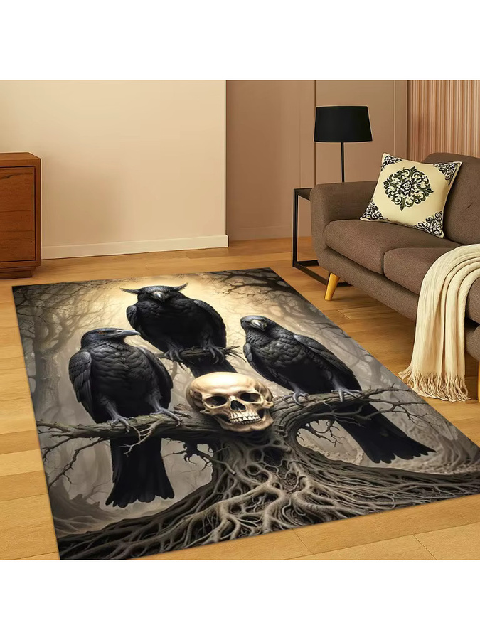Faviora Viking Crow Raven Teppich mit Nordischer Mythologie Goth Design, rutschfest, Mehrfarbig, B/T/H: 60 x 40 x 1 cm - Bild 2