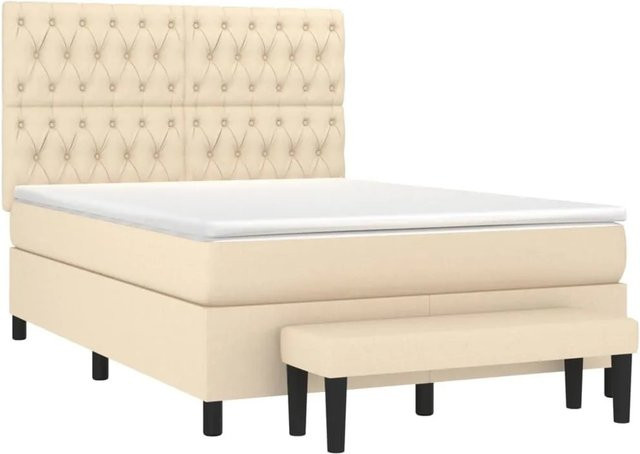 vidaXL Boxspringbett mit Matratze in Creme und Beige, Hybrid-Design mit Taschenfederkern, Stoffbezug, B/T: 140 x 190 cm - Bild 1