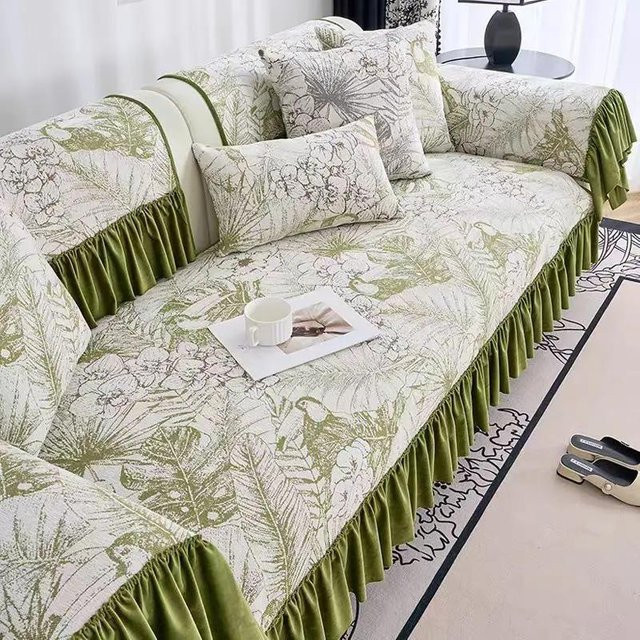 Rutschfester Sofabezug im amerikanischen Landhausstil und europäischen Vintage-Stil, quadratisches Sofakissen aus Polyester, Farbe: Grün, B/T/H: 70 x 70 x 70 cm - Bild 1