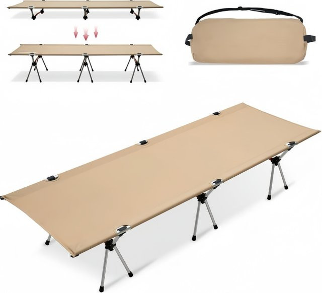 Tragbares Outdoor Camping Klappbett aus Aluminiumlegierung für Erwachsene und Kinder in Grün oder Beige - Bild 1