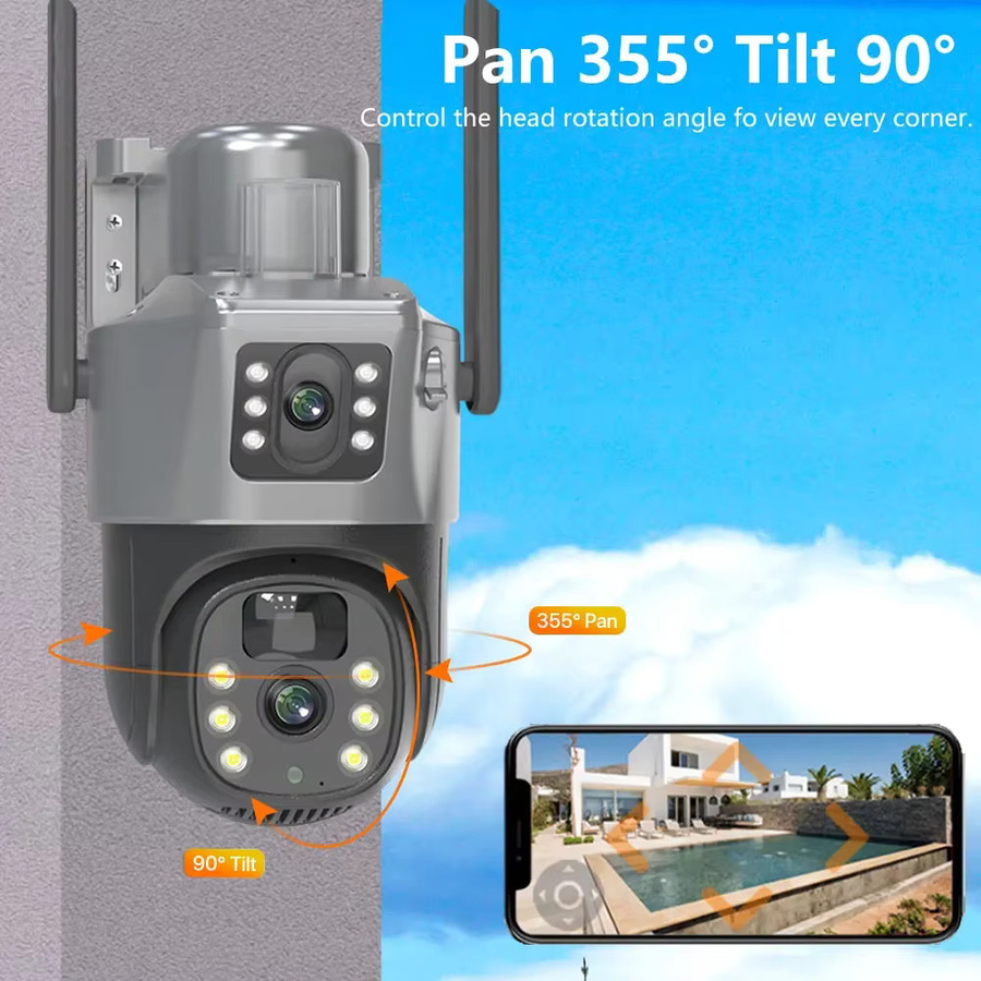 NINIVISION Solar WiFi Überwachungskamera mit Dual Lens und Dual Screen, 4K 8MP, PTZ-Steuerung, Auto Tracking und Bewegungserkennung, Grau - Bild 6