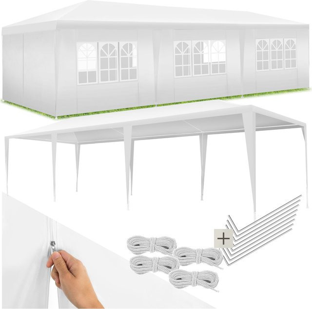 tectake Pavillon Miramas Weiß, B/T/H: 900 x 300 x 250 cm, im Stecksystem mit 8 abnehmbaren Seitenteilen und UV-Schutz - Bild 1
