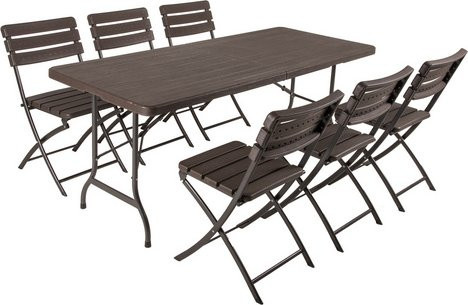 Garden Pleasure Tischgruppe TABORA 7-teilig aus Teak Holz und Stahl in Schwarz und Braun, B/T/H: 180 x 73 x 73 cm - Bild 1