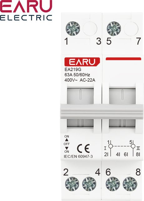 EARUELETRIC Modularer MTS Dual Power Manueller Transferschalter Trennschalter DIN-Schiene 2P 40A 63A AC400V 50/60Hz in Weiß - Bild 1