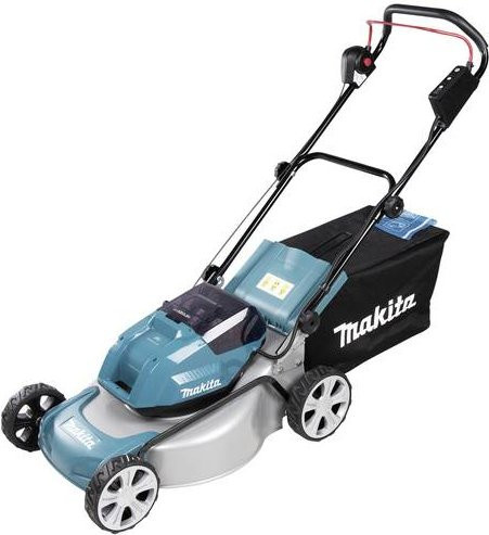 Makita Akku-Rasenmäher 18V mit Schnittbreite 46 cm, inklusive Ladegerät und Akkus, Stahldeck mit Sichelmesser - Bild 1