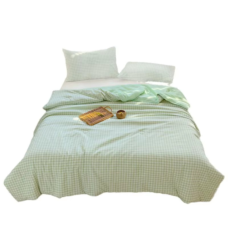 Lshah Japanische Gitter-Sommerdecke in Grün, atmungsaktive und kühle Steppdecke aus Polyester-Baumwoll-Mischung, B/B: 200 x 150 cm - Bild 2