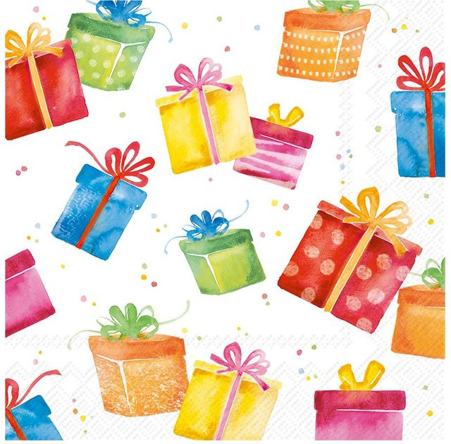Serviette Birthday Presents aus Papier in Multicolor, Breite: 33,0 cm, Tiefe: 33,0 cm, Höhe: 1,0 cm - Bild 1