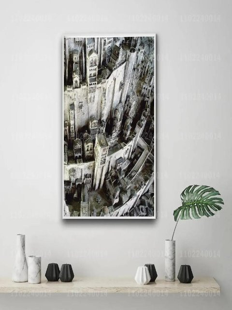 Potdemiel Leinwand-Kunstposter Minas Tirith Vintage Wanddekoration in Grau - Bild 1