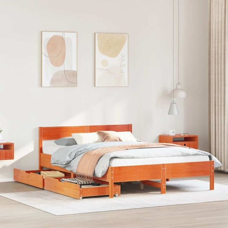 Vidaxl Massivholzbett aus Kiefer in Braun im Landhausstil, B/T/H: 140 x 200 cm - Bild 1