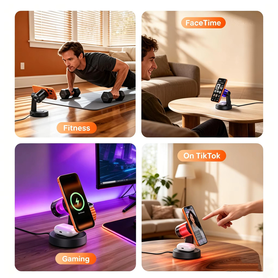 TIMESS Ambient Light Qi2.2 Lautsprecher 25W mit kabellosem magnetischem Ladegerät für iPhone, Apple Watch und Samsung Galaxy Watch, Schwarz - Bild 5