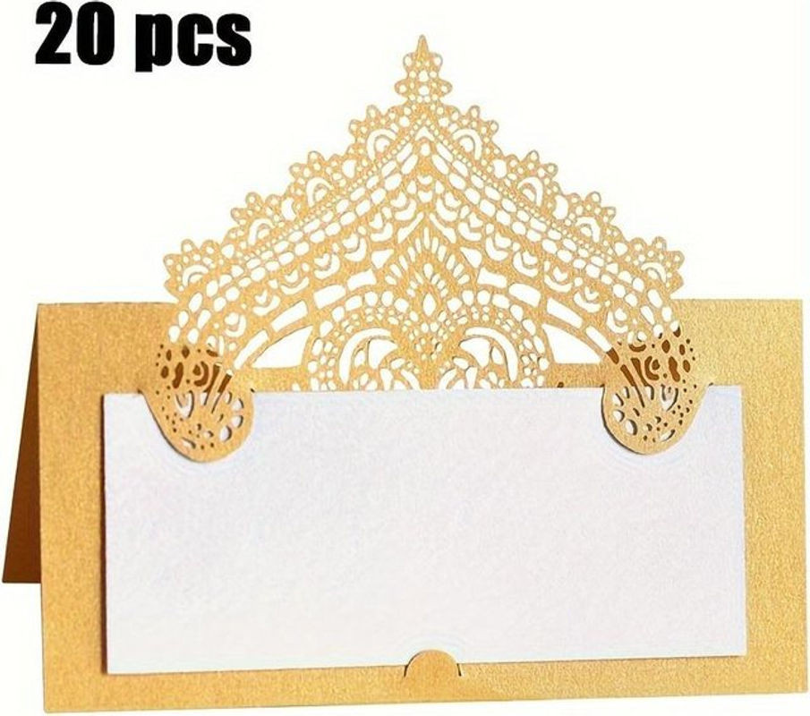 20 Stück SZ-Damai Platzkarten in Gold mit floralem Spitzen-Design, lasergeschnittene Hochzeits-Namenskarten und Tischkarten für Feierlichkeiten - Bild 1