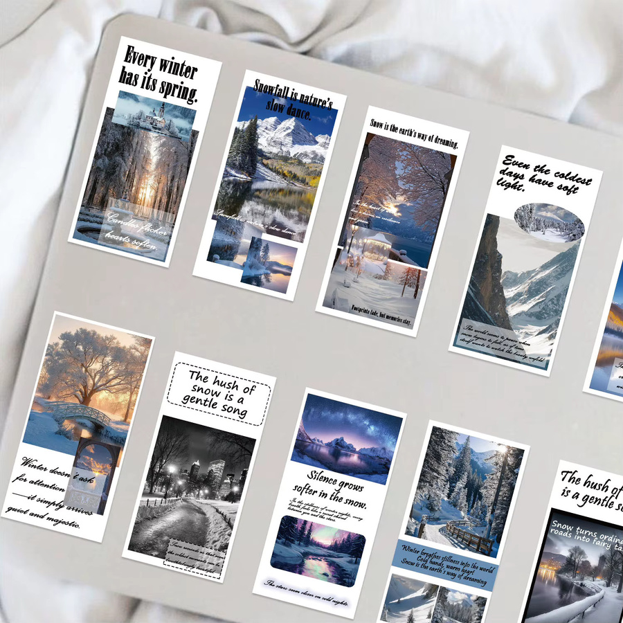 50 Stück Winter-PET-Aufkleber mit Text und Mustern, wasserfeste Aufkleber in Multicolour für Notizbücher, Koffer und Skateboard - Bild 3