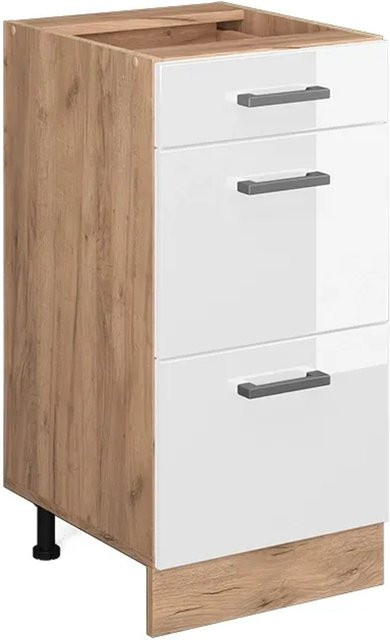 Vicco Küchenunterschrank R-Line mit Schubladen in Weiß Hochglanz und Eiche, Breite: 40 cm - Bild 2