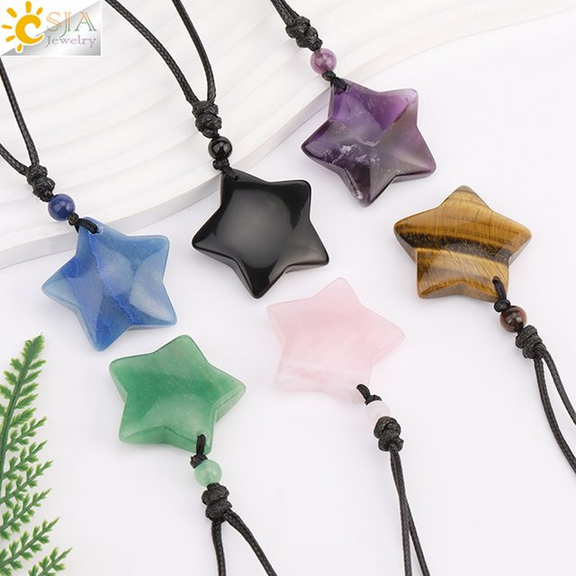 CSJA Jewelry Halskette, Kristall, Tigerauge, Amethyst, Rosenquarz, Schwarz Obsidian, Unisex - Bild 1
