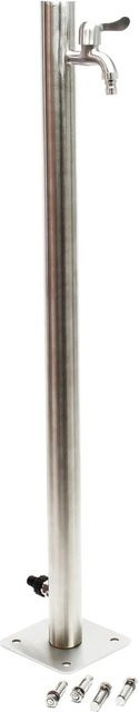 Wiltec Wasserzapfstelle aus Edelstahl in Silber, moderne runde Garten-Zapfsäule - Bild 1