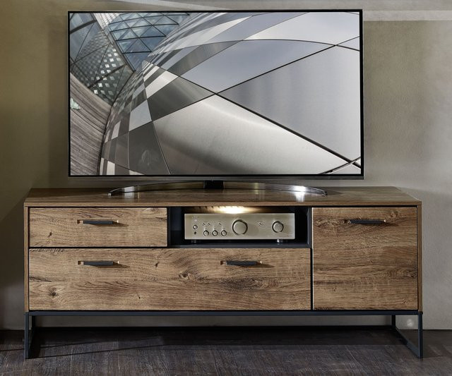 Modernes Lowboard HARPER in Braun mit Soft-Close-Schubladen und Medienfächern, B/T/H: 156 x 50 x 48 cm - Bild 1