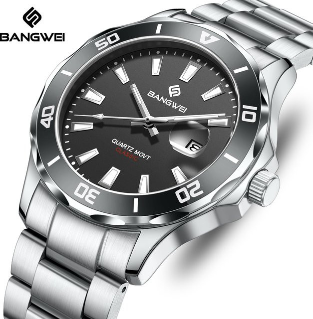 LIGE Armbanduhr Quarz, Edelstahl, Schwarz, Silber, Herren - Bild 1