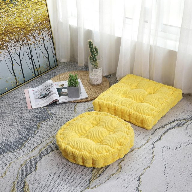 Getuftetes Sitzkissen in Gelb, rundes Tatami-Bodenkissen aus Polyester, Durchmesser: 40 cm - Bild 1