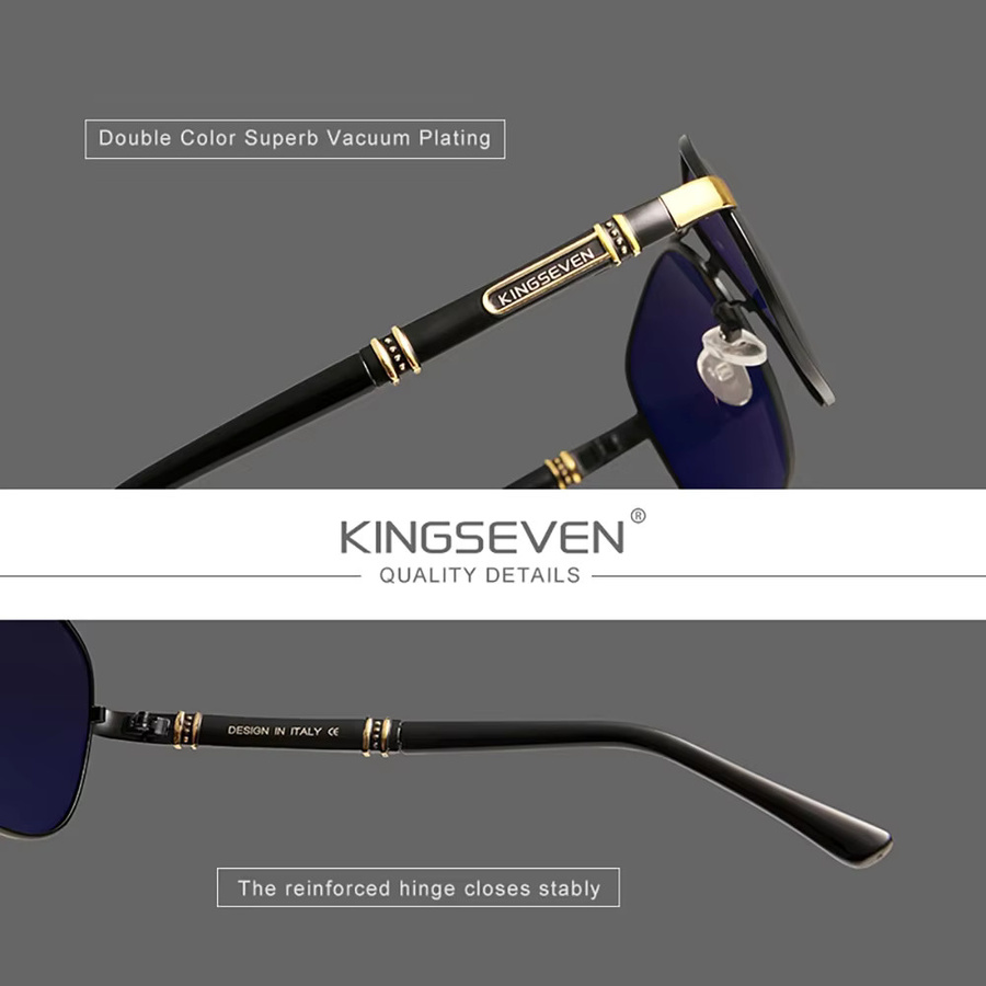 KINGSEVEN Sonnenbrille Rechteck, Vollrand, Schwarz, Unisex, polarisiert - Bild 2