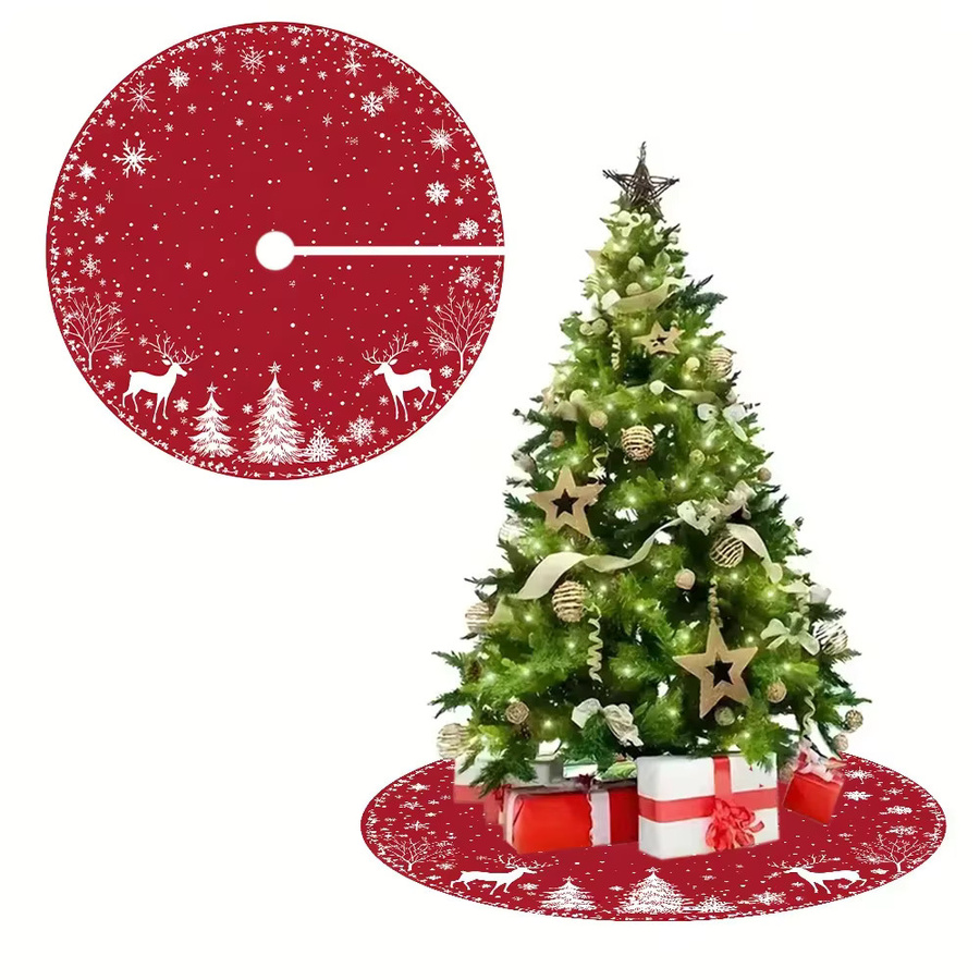 VIKAMA Weihnachtsbaum-Rock Winter-Schneeszene in Rot für deine festliche Dekoration - Bild 2