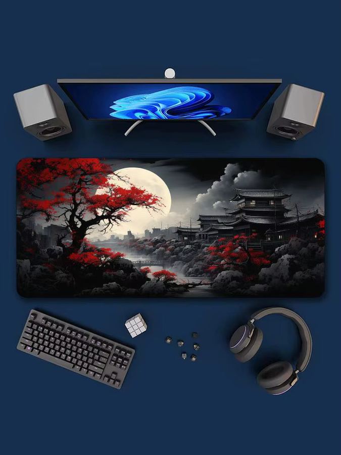 Mairuige Mauspad mit Kunstdesign in Rot und Schwarz, rutschfeste Schreibtischunterlage für Tastatur und Maus - Bild 2