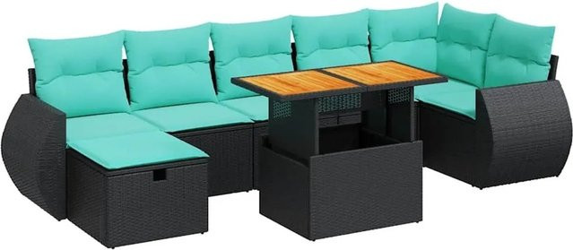 vidaXL 8-teilige Garten-Sofagarnitur aus Poly-Rattan und Akazienholz in Schwarz mit Kissen - Bild 1