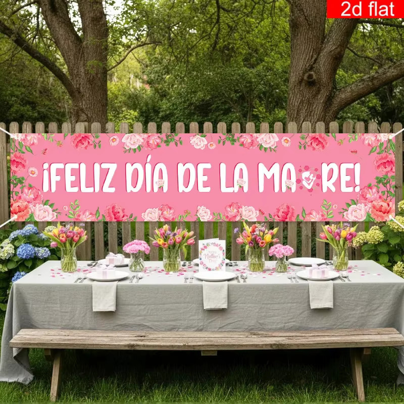 OURFETE Spanisches Muttertags-Hängebanner Feliz Día De Las Madres in Pink mit floralem Design für Garten und Hof - Bild 3