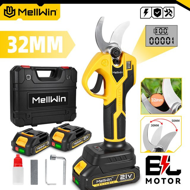 MELLWIN Elektrische Astschere Gelb, bürstenlose Akku-Schere für Obst, Baum und Bonsai, kompatibel mit Makita 18V LXT Akkus, 32mm Schneidkapazität - Bild 1